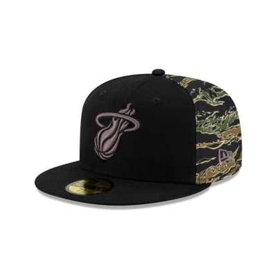 Black Miami Heat Hat - New Era NBA Camo Panel 59FIFTY Fitted Caps USA4786539